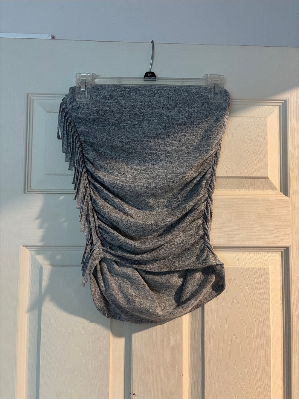 Express Gray Ruched Fringe Mini Skirt